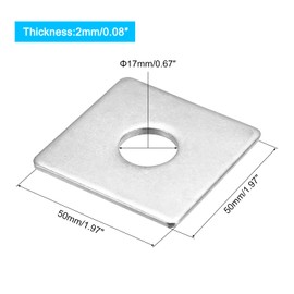 sourcing map Square Washer, 5pcs M16x50x50x2mm 304 Stainless Steel Square Plate Washers Flat Pad Spacer Gasket for Hardware Fastener
