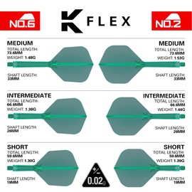 Target Darts K Flex Integrated Dart Flights and Shafts, No.2 Green (Short) | Pack of 3 K-Flex – No2, Kflex All in One Moulded Dart Flight & Stem | Professional Dart Accessories