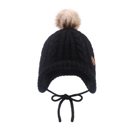 XIAOHAWANG Baby Winter Hat Girls Boys Warm Knitted Hat with Pompom Cute Baby Hat Autumn Winter, black