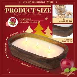 Threlaco 2 Pack Wood Dough Bowl Candle 10 Inch Christmas Candle Decorative 3 Wick Scented Candles Soy Xmas Gifts for Men Women Farmhouse Table Centerpiece Home Decor(Apple and Cinnamon)