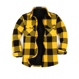 Mens Shacket Flannel Jacket Sherpa Fleece Lined Plaid Flannel Shirt Jackets Thick Outdoor Work Shirts Yellow and Black M