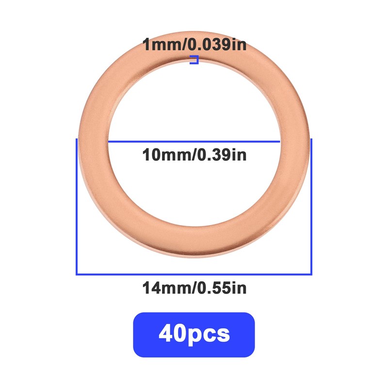 Briny River 40Pcs Automobile Brake Line Copper Washer M10 Washer