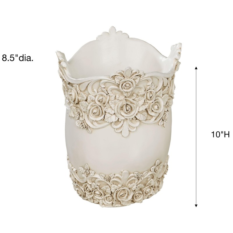 Touch of Class Victoria Rose Antique Ivory Wastebasket for Bathroom