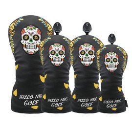 Golf Headcover Utility Cover Set Driver 460cc 440cc Compatible Cover Wood Cover UT Cover Waterproof Mexico Skull (Black DR 1 piece)