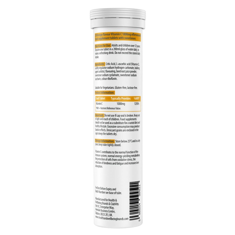 Vitamin C 1000mg Effervescent Tablets - Orange Flavour - 6