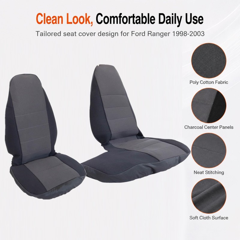 GXARTS 2Pcs 60/40 Cloth High Back Bench Seat Cover Black/Charcoal