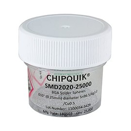 202025K - Chip Quik SMD2020-25000 Solder Spheres Sn96.5/Ag3.0/Cu0.5 .010" (0.25mm) diameter 25K Bottle