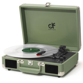 Vinyl Record Player 3 Speed Portable Suitcase Record Player with Treble & Bass Control, Built-in Speakers, 3.5mm Headphone Jack, RCA-Out/Aux in, Vintage Belt-Driven Turntable, Sage Green
