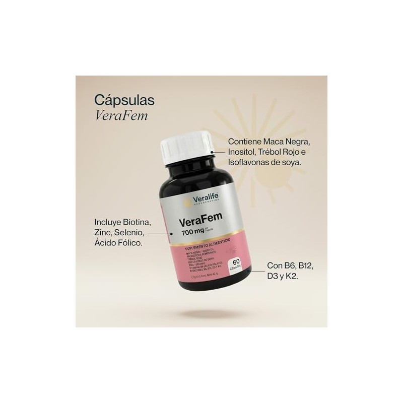 Verafem Probióticos Femeninos Vitaminas Minerales Maca Biotina Trebol Rojo Suplemento
