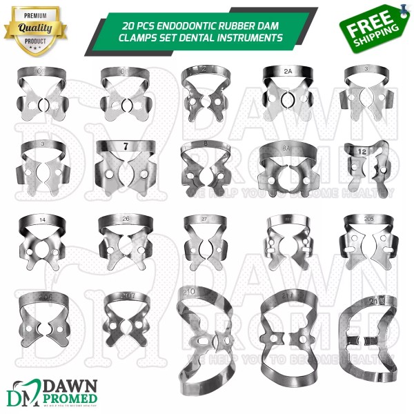 DawnProMed 20 Pcs Rubber Dam Clamps Set Of Dental Endodontics