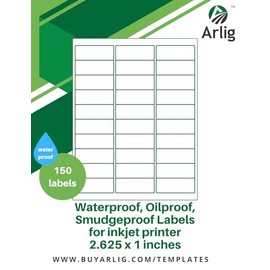 Arlig 2.625x1 Inch Waterproof Address Labels for Inkjet Printers – Smudge-Proof, Oil-Proof for Bottles, Pantry, Lip Gloss, Jars, Food, and Essential Oils | 150 Labels (5 Sheets, 30/Sheet) (Matte)