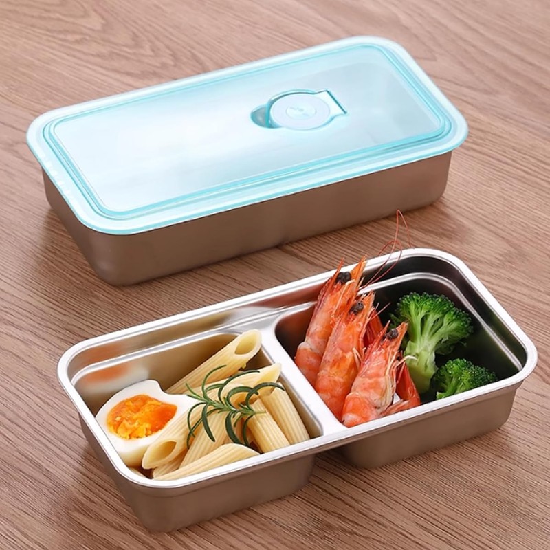 2-Pack Stainless Steel Snack Containers | 2-Compartment Bento Box with