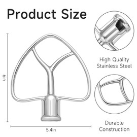 Batidor plano de acero inoxidable de repuesto para Kitchen-Aid de 4.5-5 cuartos de galón, accesorio de paleta mezcladora para cocina hornear, pastelería, accesorio de pasta mezcladora, apto para