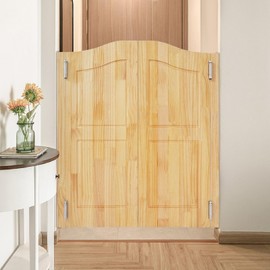 Interior Swinging Doors, Saloon Doors Wood Cafe Door with Metal Hinges for Bar Porch Stairs Kitchen Entrance Partition Door (Wood Color, 35.82 x 42.12 inch)