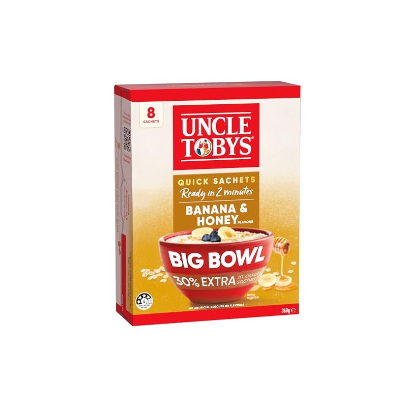 UNCLE TOBYS Oats Quick Sachets Banana and Honey, Big Bowl,