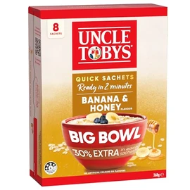 UNCLE TOBYS Oats Quick Sachets Banana and Honey, Big Bowl, 8 Sachets