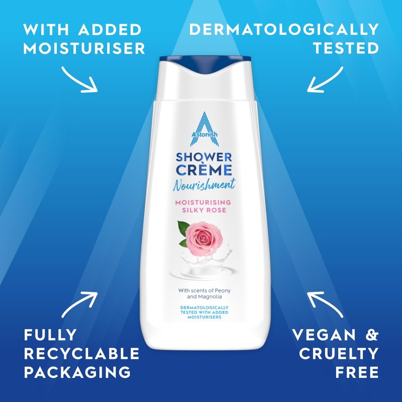 Astonish Shower Crème, Silky Rose, Cleanses and Moisturises, Rose, Peony