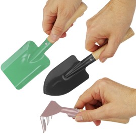 COM-FOUR® 3-Piece Garden Tool Set for Children - Small Rake Shovel and Spade Made of Robust Metal and Wood, Perfect for Gardening, Beach and Sandpit (Set 1)