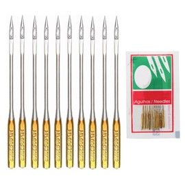 lrgnixs 10Pcs Size 16 Sewing Machine Needles, Big Eye Home Sewing Machine Needles for Singer & Domestic Machines, Heavy Duty Universal Needles for Fabric, Denim & Crafts, Gold Sewing Notions