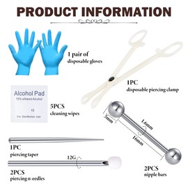 WillTen Piercing Set for All Piercings, Disposable 12G 13G 14G 15G Piercing Tool Clamps Taper for Septum Belly Button Lip Tongue Cartilage Ear Tragus Helix Piercing Kit, Stainless Steel