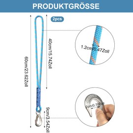 KUHAWL Pack of 2 Swing Tree Attachment Rope, 0.6 m Hanging Rope, Hammock Attachment Cord with Carabiners Rope Hammock Swing Attachment for Swings Hammocks Yoga