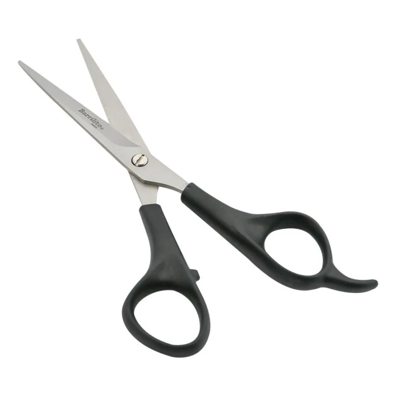 Tijera Peluquero Con Gancho Barrilito 17.8 Cm Troquelada Color Negro