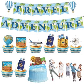 Bon Voyage Party Decorations,World Map Pennant Adventure Party Banner Travel Themed ,for Moving , Baby Shower Graduation Farewell Retirement Supplies Decorations