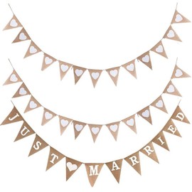 Bunting Wedding Vintage Just Married Pack of 3 Bunting Wedding Vintage Garland Heart for Wedding Ceremony Photo Props Bridal Shower Hen Party