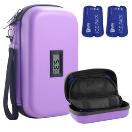 HIMDUZE Custodia da viaggio per insulina, approvata TSA, refrigeratore refrigerato per medicinali da viaggio, con termometro, custodia da viaggio per diabetici, con 2 confezioni di ghiaccio