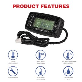 RileyFine TM003A Digital Thermometer, Maximum Temperature, Over Temperature Reminder, Backlight, Use for Tractors, ATVs, UTVs, Snowmobiles, Engines, Generators, Water and Water
