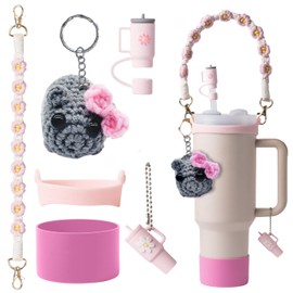 Water Bottle Charms | Plushy Charm Toy, Cute, Pink, Kawaii, Hamster Toy, Waterbottle Accessories Set, Animal charms Cartoon Tag Set, Handle Strap, Silicone Cup Boot, Tumbler, gift