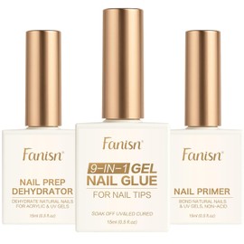 3Pcs 9 in 1 Gel Nail Glue and Prep Dehydrator & Primer Kit, Brush-On Adhesive for Press on Nails & Acrylic Nails – Long Lasting for Salon & Home DIY Use