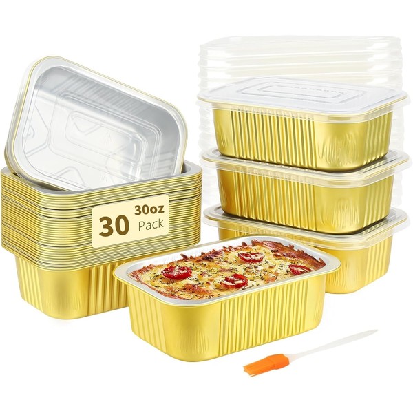 LATERN 30Pcs Small Aluminum Pans with Lids, 900ml Foil Baking