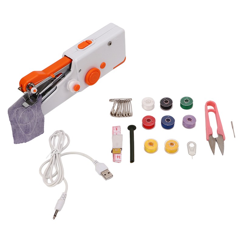 Handheld Sewing Machine Orange Portable Mini DIY Ergonomic Handle Electric
