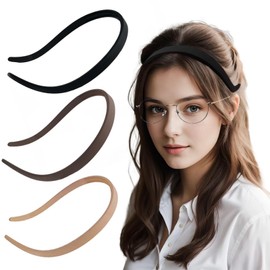 TELAIN Pack of 3 Flexi Pressure-free Hair Bands - Comfortable Hair Bands for Glasses Wearers, Non-Slip Matte Plastic Hair Bands with Teeth for Women and Girls