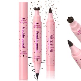 Noerrors 2 Colors Freckle Stamp Pen for Natural Lifelike Faux Freckle, 2 in 1 Freckle Stamp Eyeliner and Soft Dot Spot Pen, Waterproof Fake Freckles Marker Sunkissed Makeup #Medium Brown&Light Brown