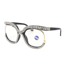 FUPRECIOUS Lesebrille mit Strass für Damen, übergroß, stilvoll, rund, blaues Licht, blockierende Brille
