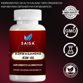 Suplemento Antiestres Ashwagan 120 Cáps 500 Mg Ksm-66 Sin Sabor