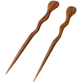 JWL (2) Teak Spiral 6" Hair Stick Pick Pic Pin Fork - Hawaiian Style