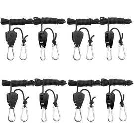 BOSYTRO 4 Pairs (8 Pieces) 1/8 Inch Ratchet Hanger Heavy Duty Adjustable Ratchet Rope Hanger Adjustable Rope Hanger for Grow Light Fittings Plant Lamp Gardening 68 kg Load Capacity per Pair