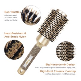 Sndyi Round Brush for Blow Drying, Medium Round Brush with Boar Bristles, Round Hair Brush Promotes Shine and Volume, Round Hair Brush Quick Blow Drying and Styling, Ideal for Medium Length Hair, 43 mm