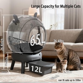 Self Cleaning Cat Litter Box, 65L Large Capacity Automatic Litter Box Self Cleaning for Multiple Cats with Dual Safety Protection, APP Control & Odor Control Includes Trash Bag