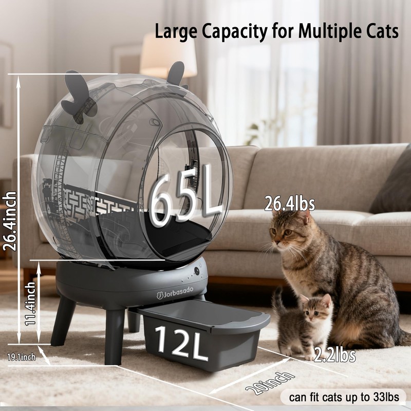 Self Cleaning Cat Litter Box, 65L Large Capacity Automatic Litter