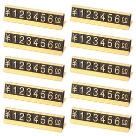 Pack of 10 Price Display Counters, Adjustable Price with Aluminium Base for Price Display Cube Block Kit for Retail Store (Gold)