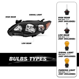 SOCKIR Headlight Assembly Compatible with 2011-2013 Toyota Corolla Replacement Headlamp Passenger and Driver Side (Black)