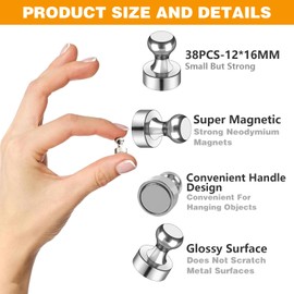 Omtofo Pack of 38 Neodymium Magnets, Extra Strong, 12 x 16 mm, Mini Magnets, Magnets for Magnetic Board, Strong Magnets for Fridge, Pegboard, Notice Board, Whiteboard (Not Suitable for Glass