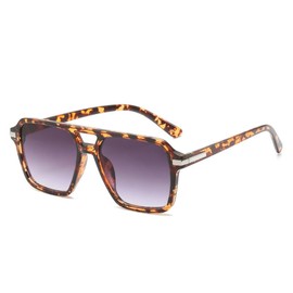 IKUVNA Retro Square Aviator Sunglasses Women Men 70s Vintage Aviator Sun Glasses Plastic Frame Trendy Shades (Tortoise Gradient Grey)