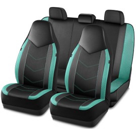 PIC AUTO Leather Car Seat Covers, Sports Carbon Fiber & Mesh Design, High-Back Front & Rear Full Set, Waterproof Automotive Seat Covers, Airbag Compatible, Universal Fit for Most Cars (Black & Mint)