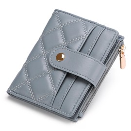 FALAN MULE Women's Small Bifold Leather Purse for Women, Small and Short Format Purse Small Wallet with Multiple Compartments, lightblue, Modern
