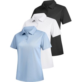 NebuKinex 3 Pack Women's Polo Shirts Short Sleeve 3 Buttons Collared Golf T Shirts Quick Dry Work Uniform & Casual Top BlackWhiteBlue-XXL